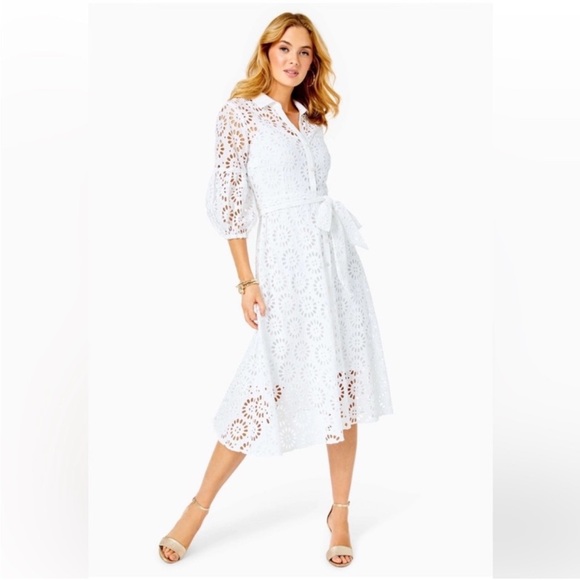 Lilly Pulitzer Dresses & Skirts - NEW Lilly Pulitzer MIALYNN MIDI EYELET SHIRT DRESS White Pinwheel